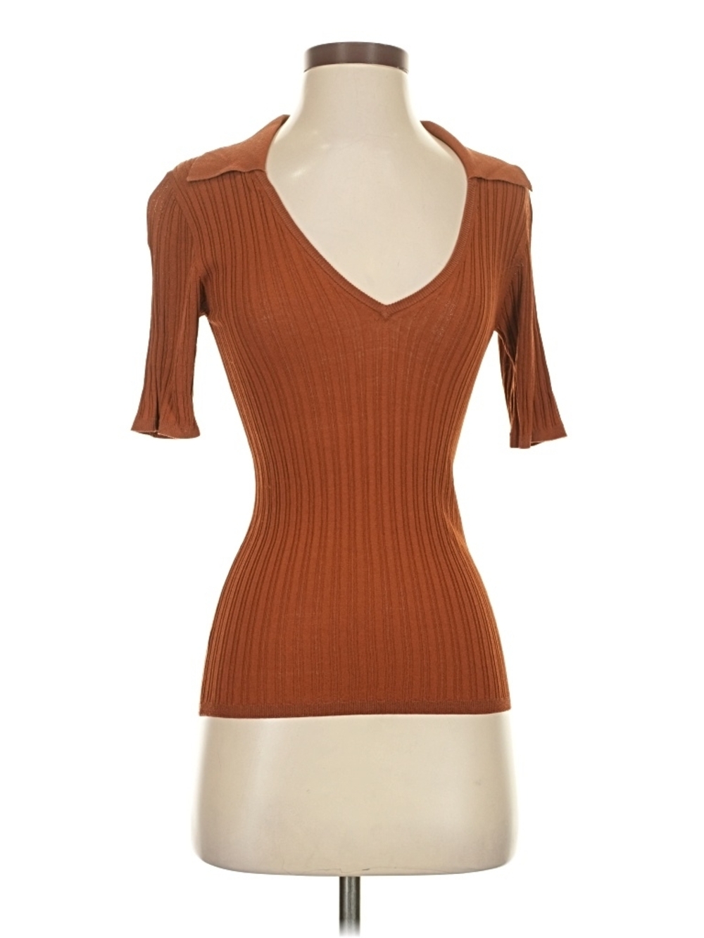 No.6 Store Fitted Ribbed V-Neck Knit Top - Rust